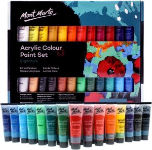 Mont Marte Metallic Acrylic Paint Set 8 Piece x 18 ml Tubes Lightfast Colors with Smooth Consistency and Opaque Metallic Finish.