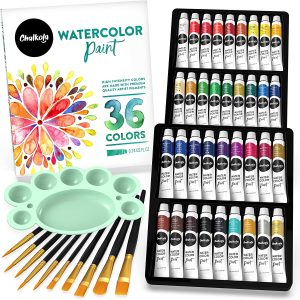 Watercolor Paint Set ,Emooqi Premium Watercolour Paint Box with 36 Colors Pigment ,2 Hook Line Pen ,2 Water Brush Pen , Watercolor Paper Pad ,for
