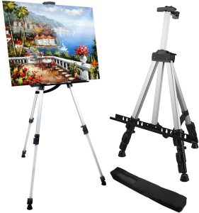 US Art Supply 66 High Showroom Black Aluminum Display Easel and  Presentation Stand - Large Adjustable Height Portable Tripod, Holds 25 lbs  - Floor